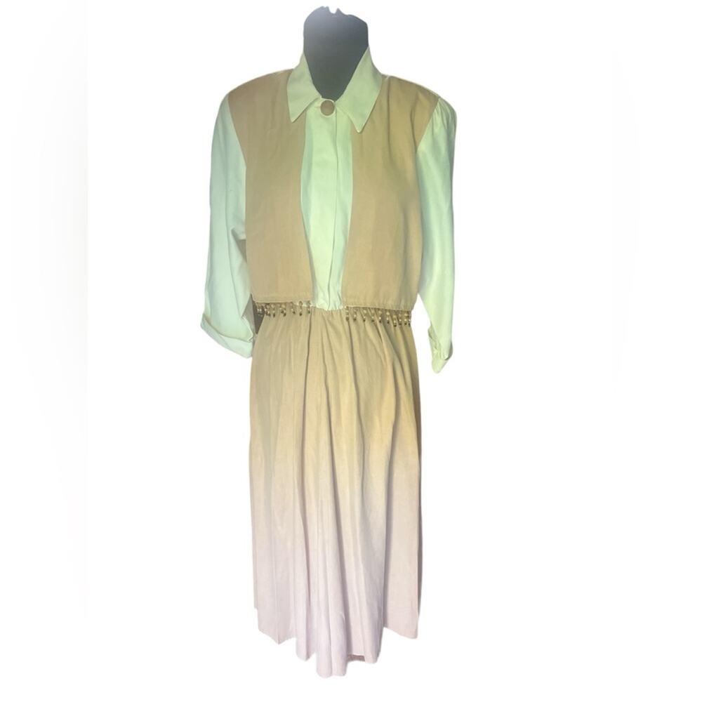Vtg 90s Western Boho Beaded Fringe Midi Ankle Dress S Southwest Coastal Cowgirl